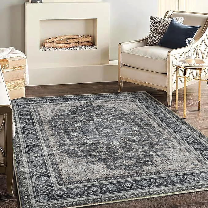 Washable Area Rug 4'x6' Traditional Floor Cover Foldable Thin Rugs Retro by CHAMPLANT
