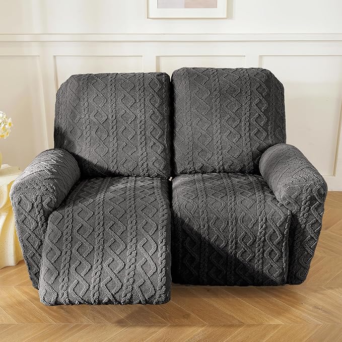 vctops 6 Pieces Geometric Jacquard Plush Recliner Loveseat Slipcovers Soft - Image 6