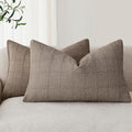 Foindtower Set of 2 Decorative Linen Check Throw Pillow Covers Neutral by Foindtower