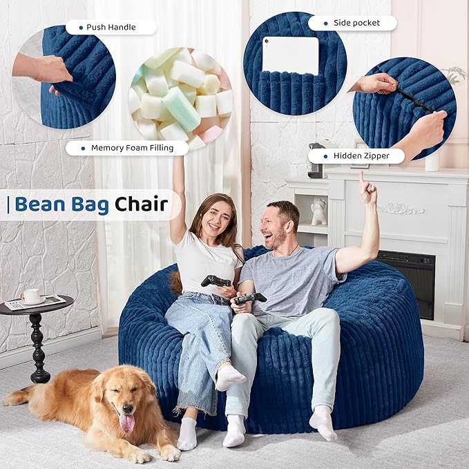 HABUTWAY 5FT Bean Bag Chair, Memory Foam Beanbag Chair - Image 3