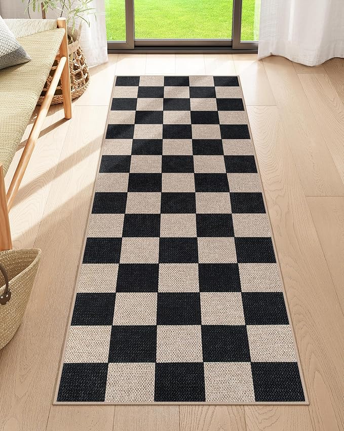 Lahome Checkered Easy Jute Runner Rug, 2x6 Kitchen Runner Rug Non Slip Washable by Lahome