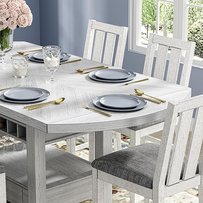 Solid Wood Dining Table Set for 6, Modern Breakfast Dinette Expandable Drop - Image 6