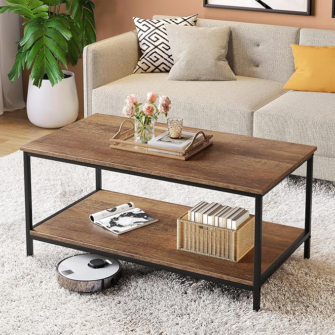 SAYGOER Coffee Table with Storage 2-Tier Industrial Center Table - Image 7