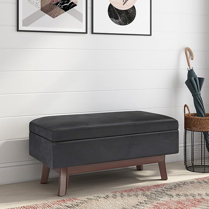 SIMPLIHOME Owen 36 inch Wide Mid Century Modern Small Rectangular Storage - Image 2