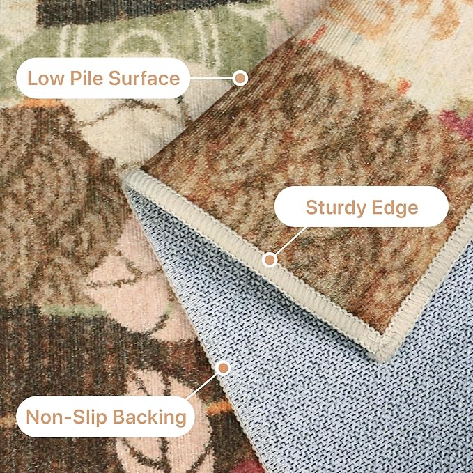 GENIMO Area Rug 2x3 Doormat, Machine Washable Low Pile Rugs, Small Floral - Image 5