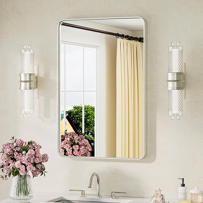 TETOTE Brushed Nickel Bathroom Mirror 20 x 30 Brushed Nickel Metal Framed by TETOTE