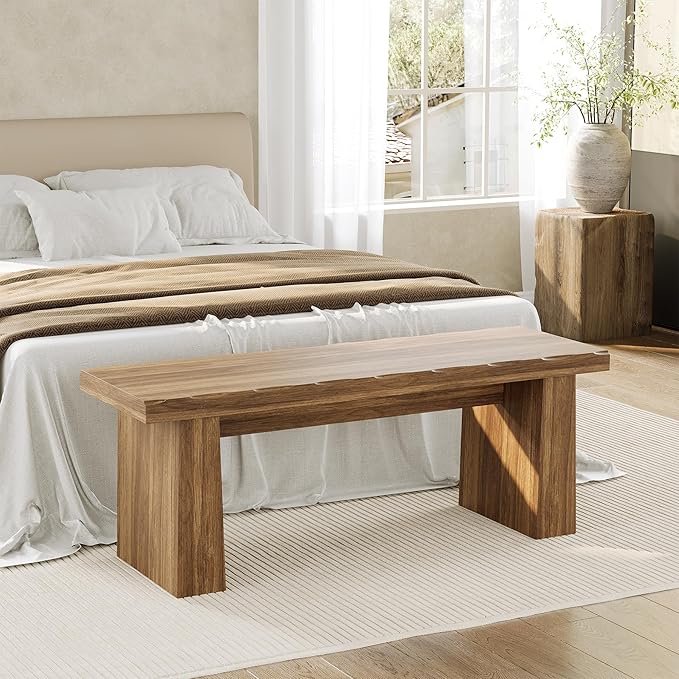 LITTLE TREE 47-Inch Wooden Entryway Bench, Farmhouse Dining Bench - Image 3