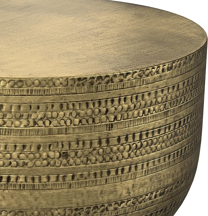 SIMPLIHOME Johnsen 30-inch Wide Metal Drum Coffee Table in Antique Gold - Image 5