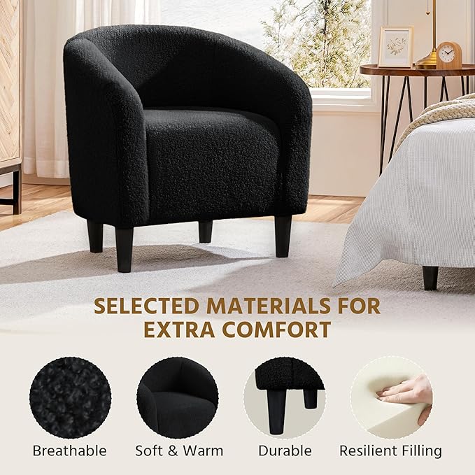 Yaheetech Accent Barrel Chair, Boucle Fabric Club Chair, Furry Sherpa Elegant - Image 5