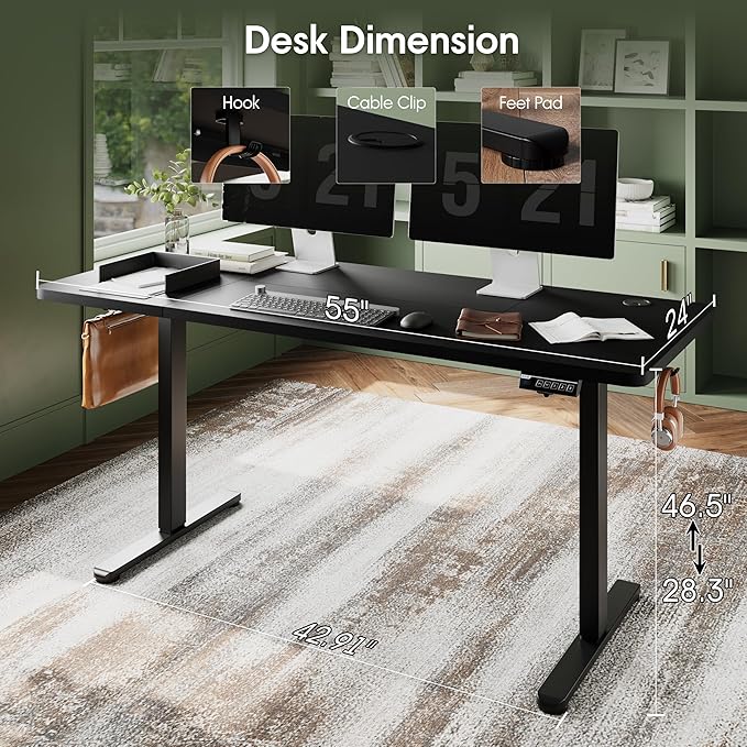 Monomi Electric Height Adjustable Standing Desk, 55x24 Inches, Ergonomic Home - Image 3