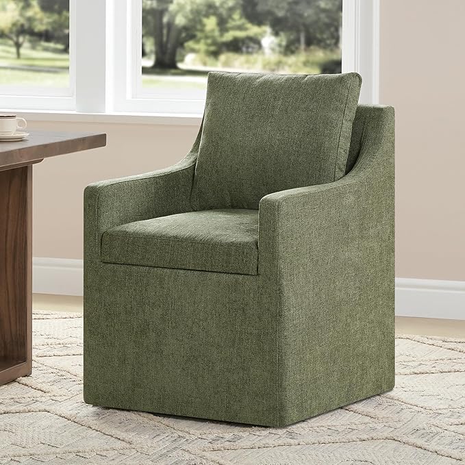 Upholstered Dining Chairs with Casters Easy Assembly Side Deskchair with Rollers by Kislot