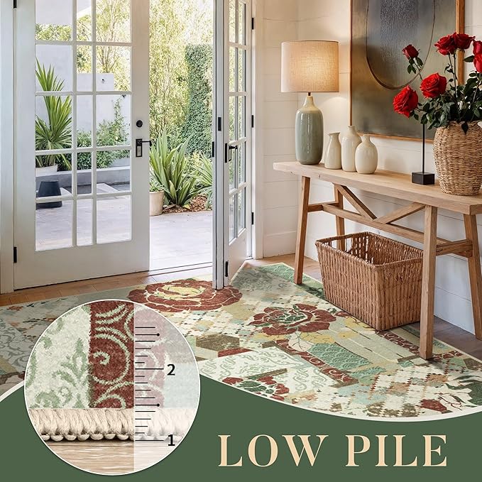 GENIMO Floral Runner Rug 2X6, Machine Washable Non Slip Vintage Patchwork - Image 7