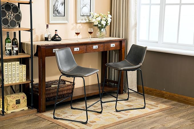 Roundhill Furniture Lotusville Vintage PU Leather Counter Height Stools - Image 4