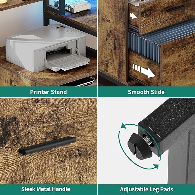DWVO L Shaped Desk with Drawers, Reversible Computer Desk with Power Outlets - Image 6