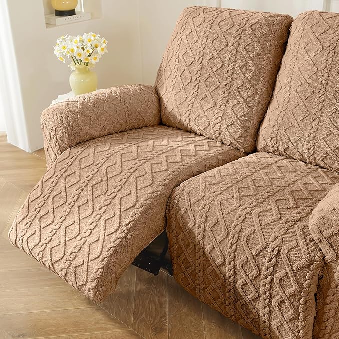 vctops 8 Pieces Geometric Jacquard Plush Recliner Sofa Covers Soft Fuzzy Fluffy - Image 7