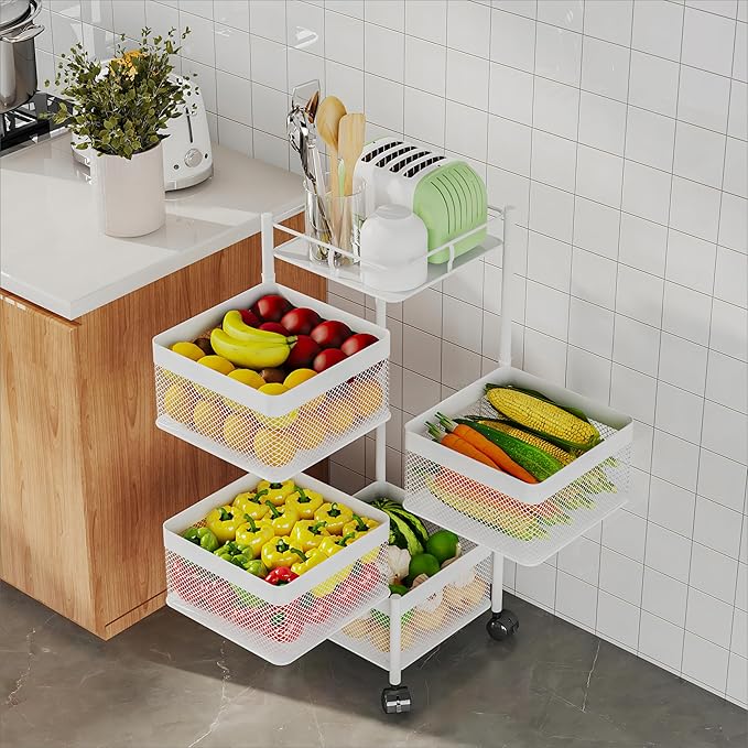 Rotating Kitchen Storage Rack, Fruit and Vegetable Basket Cart, Bathroom Shelf by xinyourui