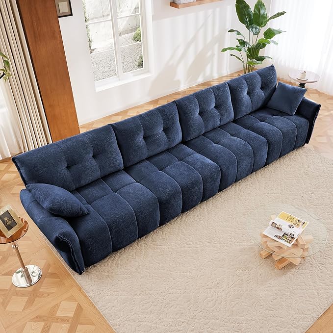 Modern Chenille Fabric 4-Seat Sofa w/ 2 Pillows, Premium Upholstery Living Room - Image 3