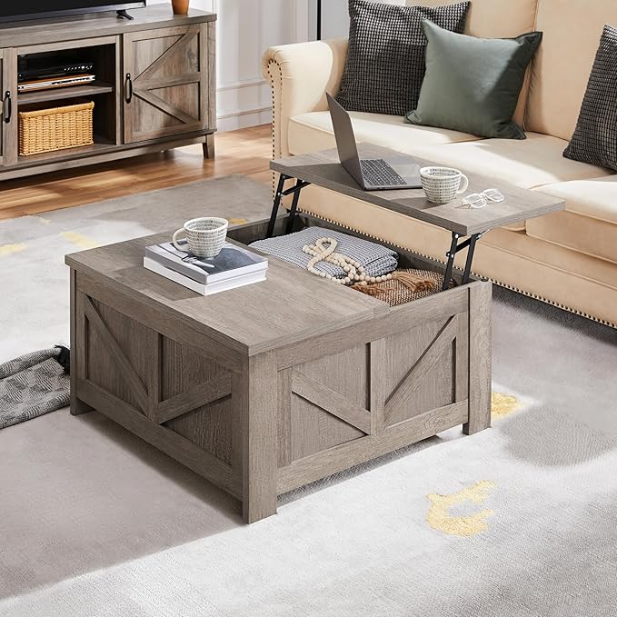 Yaheetech Lift Top Coffee Table, Square Farmhouse Coffee Table - Image 2