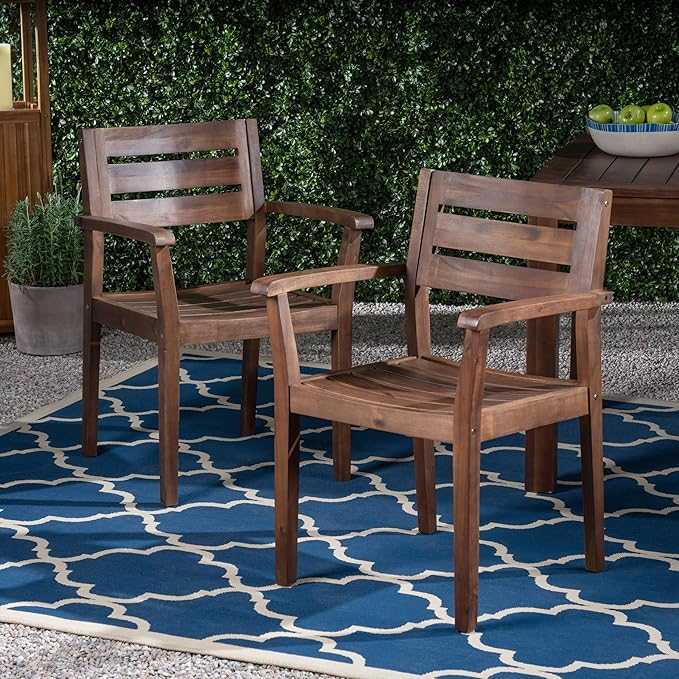 Merax Acacia Wood Dining Chairs Set of 2, Stamford Outdoor Acacia Wood Dining by Merax