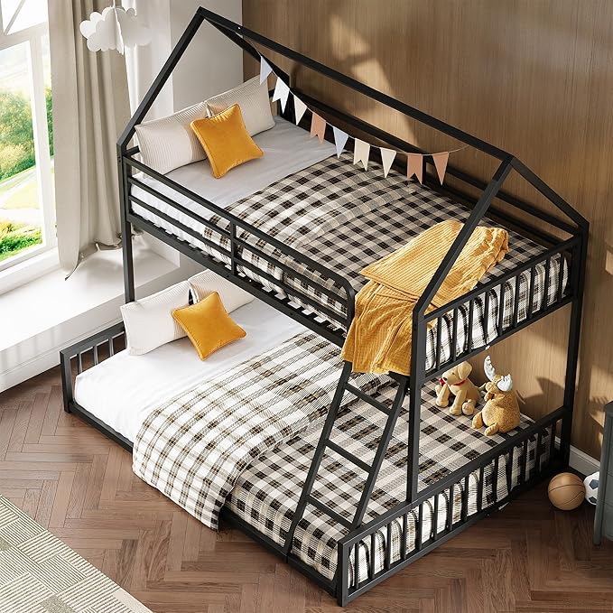 LIKIMIO Bunk Bed Twin Over Full Size, House Bunk Bed Frame - Image 7