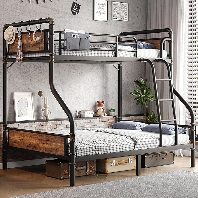 Metal Bunk Bed Twin Over Full, Industrial Bunkbeds Heavy Duty Bed by JOCOEVOL