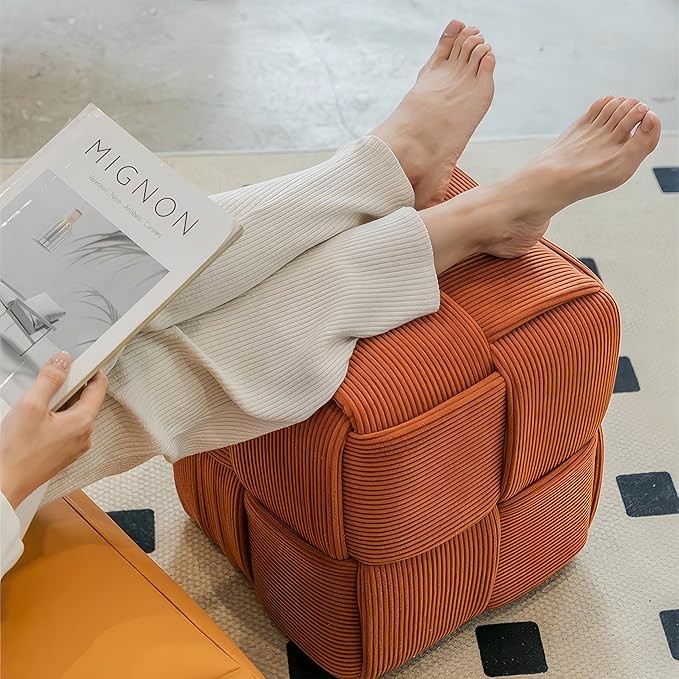 Ottoman Foot Rest Soft and Comfortable Ottoman Square Corduroy Woven Design - Image 5