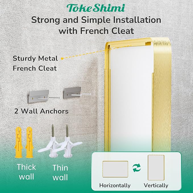 TokeShimi 42x36 Brushed Gold Bathroom Mirror - Image 7