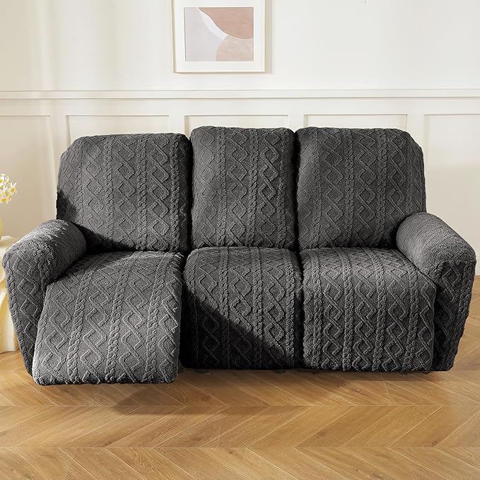 vctops 8 Pieces Geometric Jacquard Plush Recliner Sofa Covers Soft Fuzzy Fluffy - Image 6