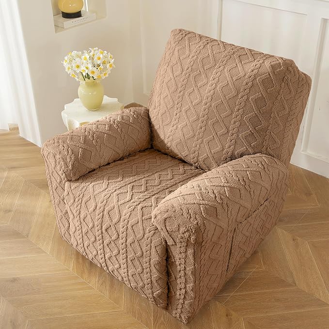 vctops 4 Pieces Geometric Jacquard Plush Recliner Slipcovers Soft Fuzzy Fluffy - Image 7