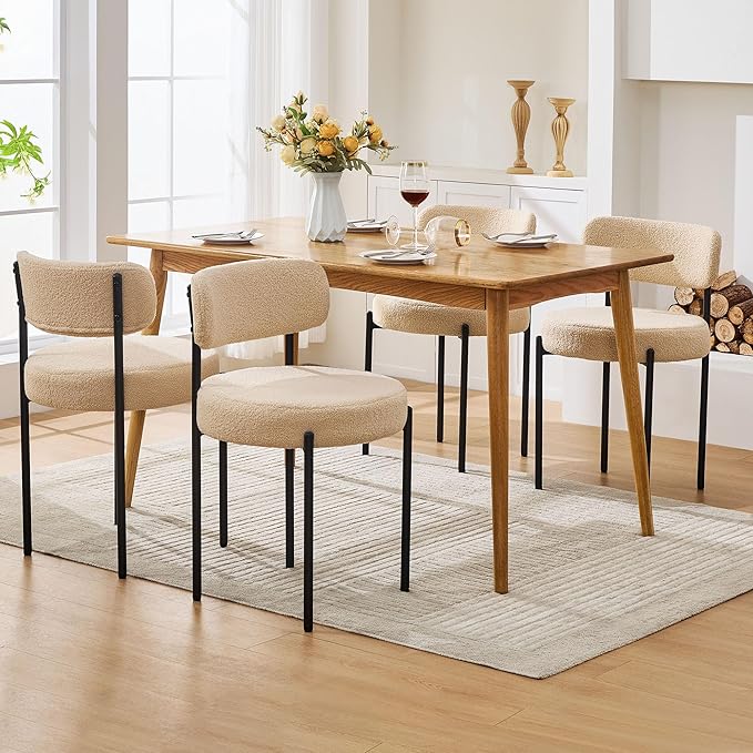 Dining Chairs Set of 4, Curved Backrest Upholstered Dining Room Chairs by Viroformo