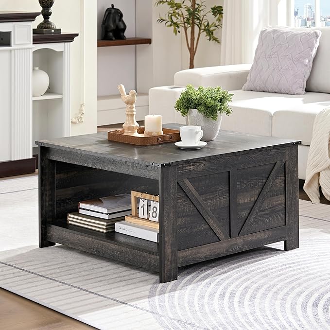Farmhouse Coffee Table for Living Room, Wood Square Coffee Tables, 31.5" D x by Unknown