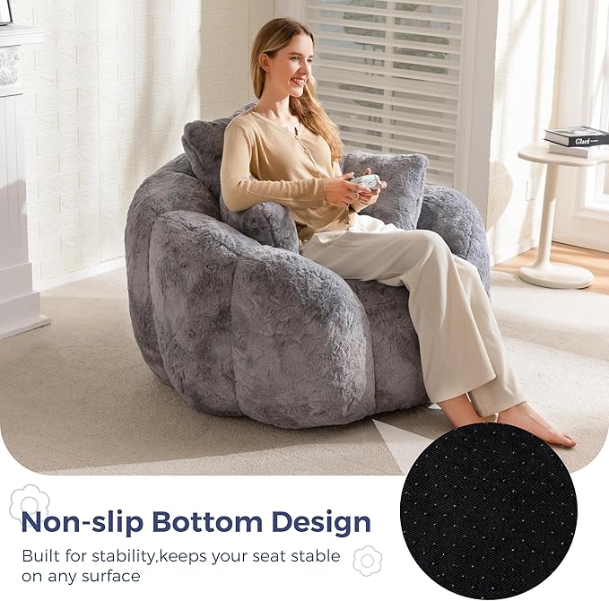 MAXYOYO Bean Bag Chair with 3 Pillows, Oversized Floral Shaped Bean Bag Sofa - Image 7