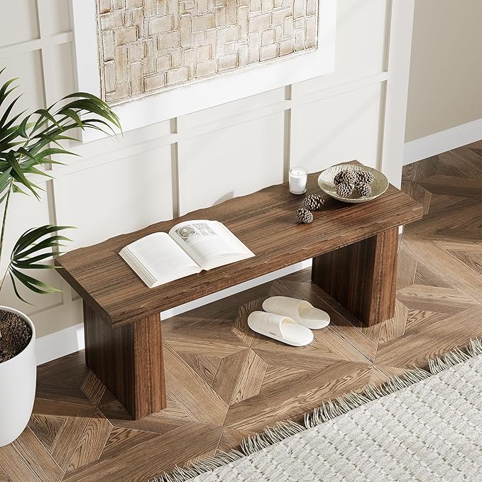 LITTLE TREE 47-Inch Wooden Entryway Bench, Farmhouse Dining Bench - Image 5