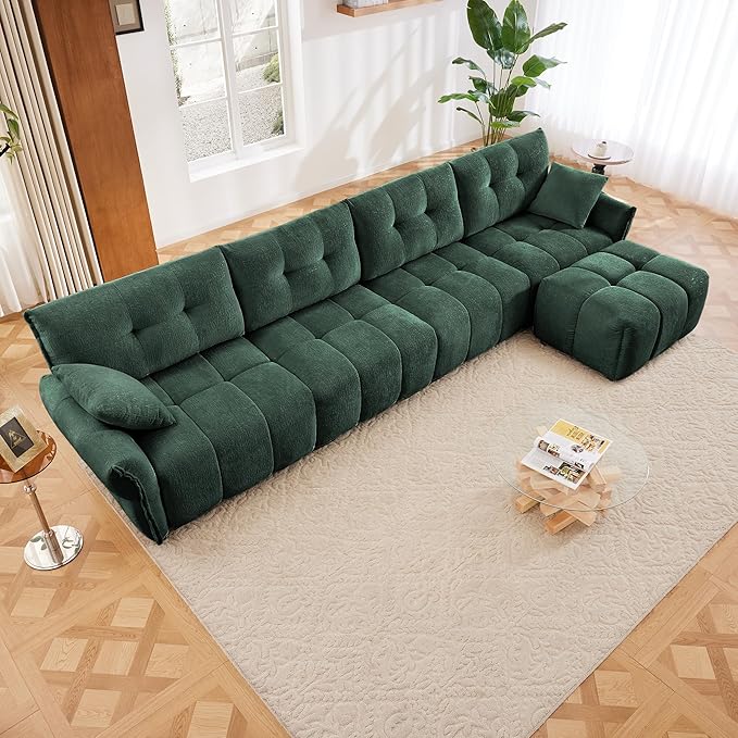 Modern Chenille Fabric 4-Seat Sofa w/Ottoman+2 Pillows, Premium Upholstery - Image 3