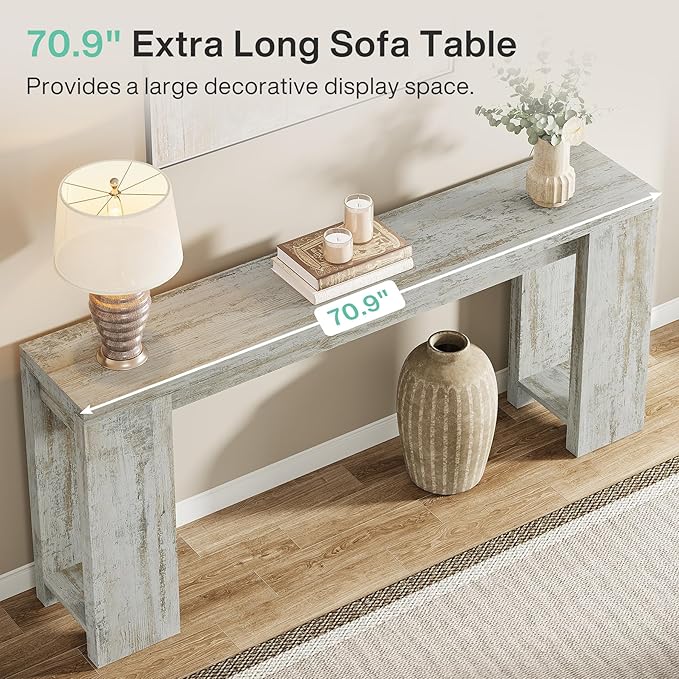 Tribesigns 70.9-Inch Extra Long Console Table, Farmhouse Wood Sofa Table Behind - Image 6