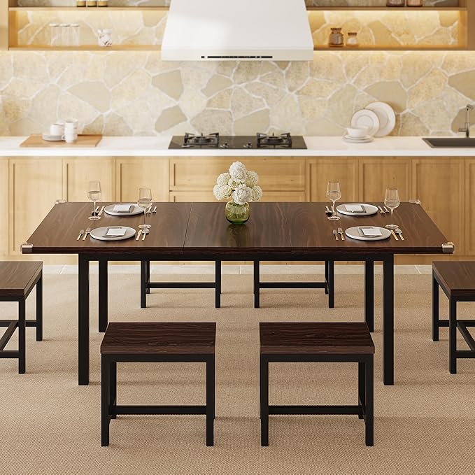 7-Piece Dining Table Set, Mid Century Modern Dinner Table - Image 3