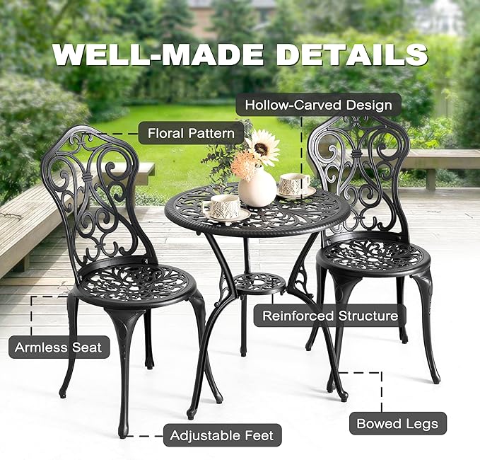 NUU GARDEN 3 Pieces Patio Bistro Set, Round Table - Image 8