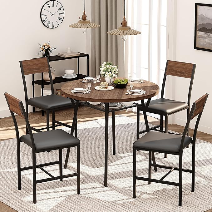Pamapic Round Dining Table Set for 4, Kitchen Table and Chairs for 4, Dining - Image 2
