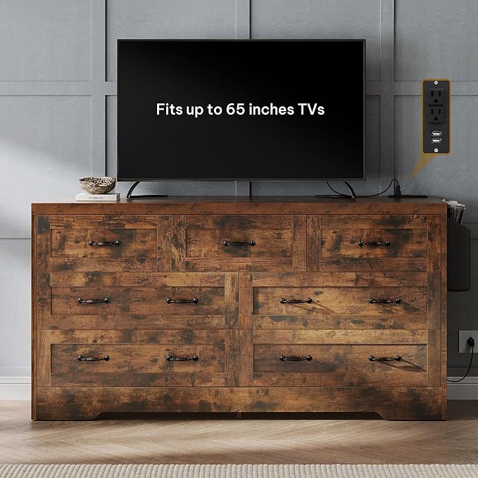 YITAHOME Rustic Brown Drawers TV Stand by YITAHOME
