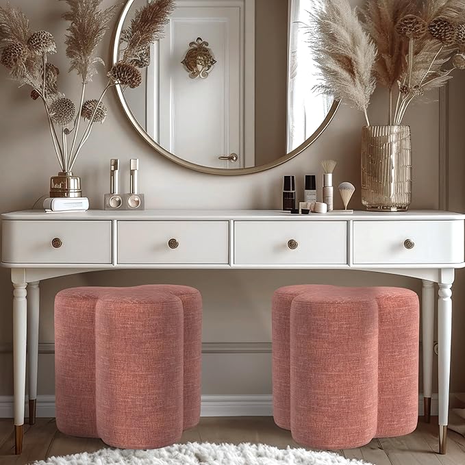 HomePop Upholstered Clover Shaped Ottoman Home Décor | Foot Rest Pouf – Pink - Image 4