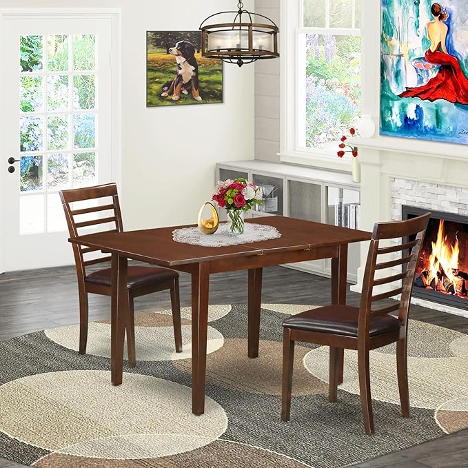 East West Furniture NOML3-MAH-LC 3 Piece Dining Table Set Contains a Rectangle - Image 2