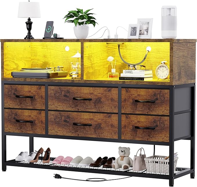 Dresser for Bedroom, 6 Drawers Led Dresser TV Stand - Image 3