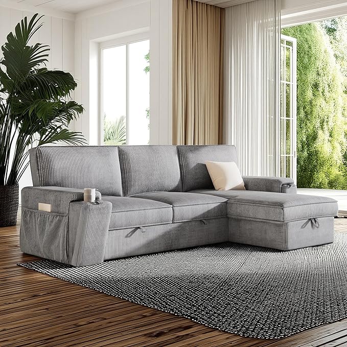 96.1 Inch L-Shaped Convertible Sectional Sleeper Sofa by Unknown