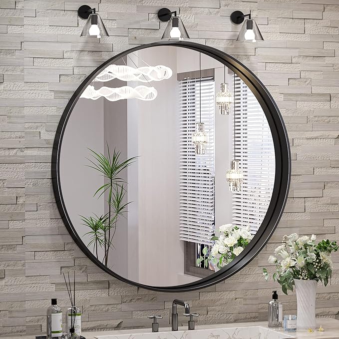 TokeShimi Black Round Mirror 36 Inchs Wall Mounted Black Circle Bathroom Mirror by RefinedBathroomAccessories