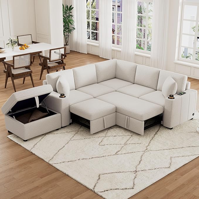 84.7" Symmetrical Convertible Sleeper Sectional Sofa Couch Bed by Unknown