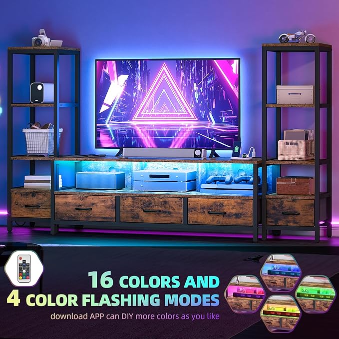 DWVO Entertainment Center with Bookshelves, LED TV Stand - Image 6