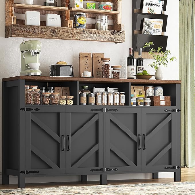 Buffet Sideboard with Storage Farmhouse with 4 Doors, Dining Room by KNOWORLD