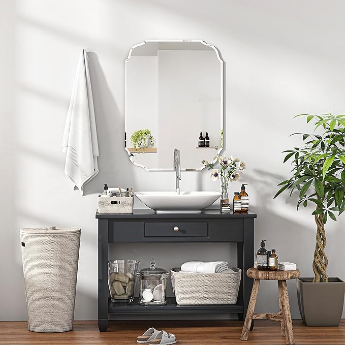 KOHROS Silver Bathroom Mirror 18" x 24" Frameless Rectangle Beveled Edge - Image 7