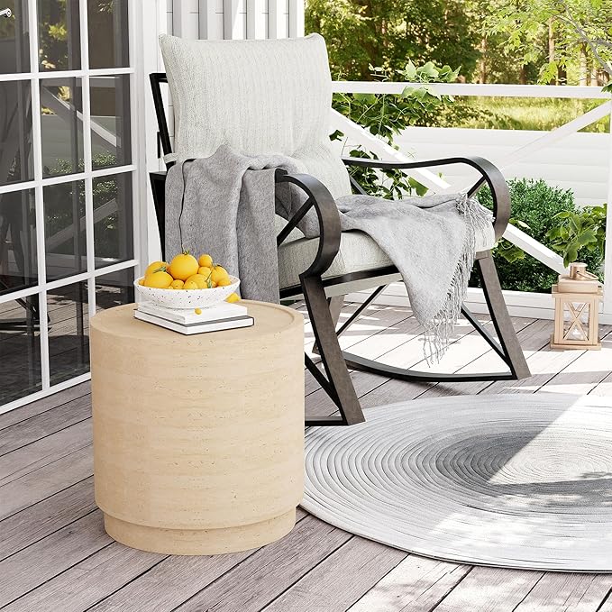COSIEST 14.4" Outdoor Side Table, Round Concrete End Table - Image 2