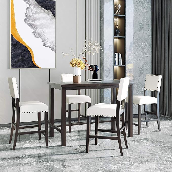 5 Pieces Dining Table Set, Wooden Living Room Furniture by Unknown